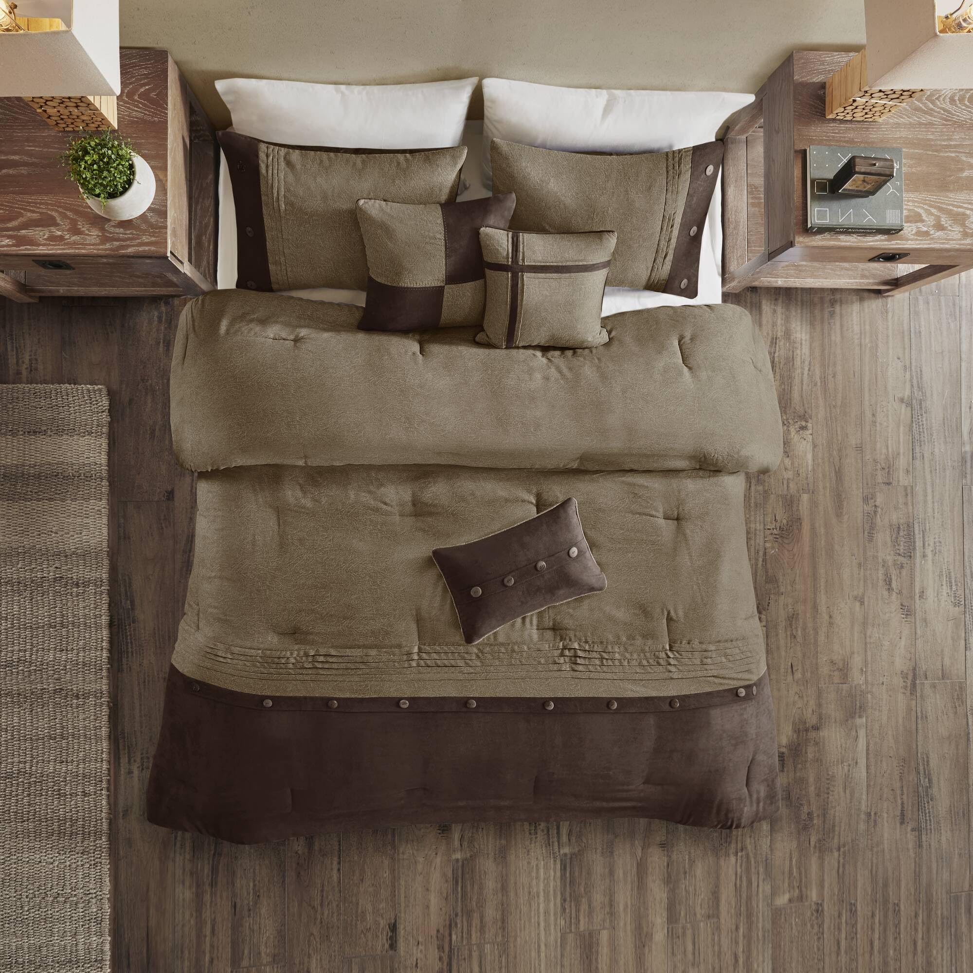 Madison Park button detail and embroidery adding rustic decorative interest