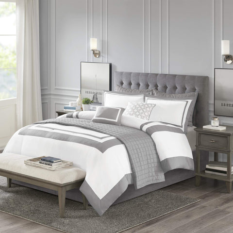 Madison Park comforter reverse solid grey for versatile layering and coordination