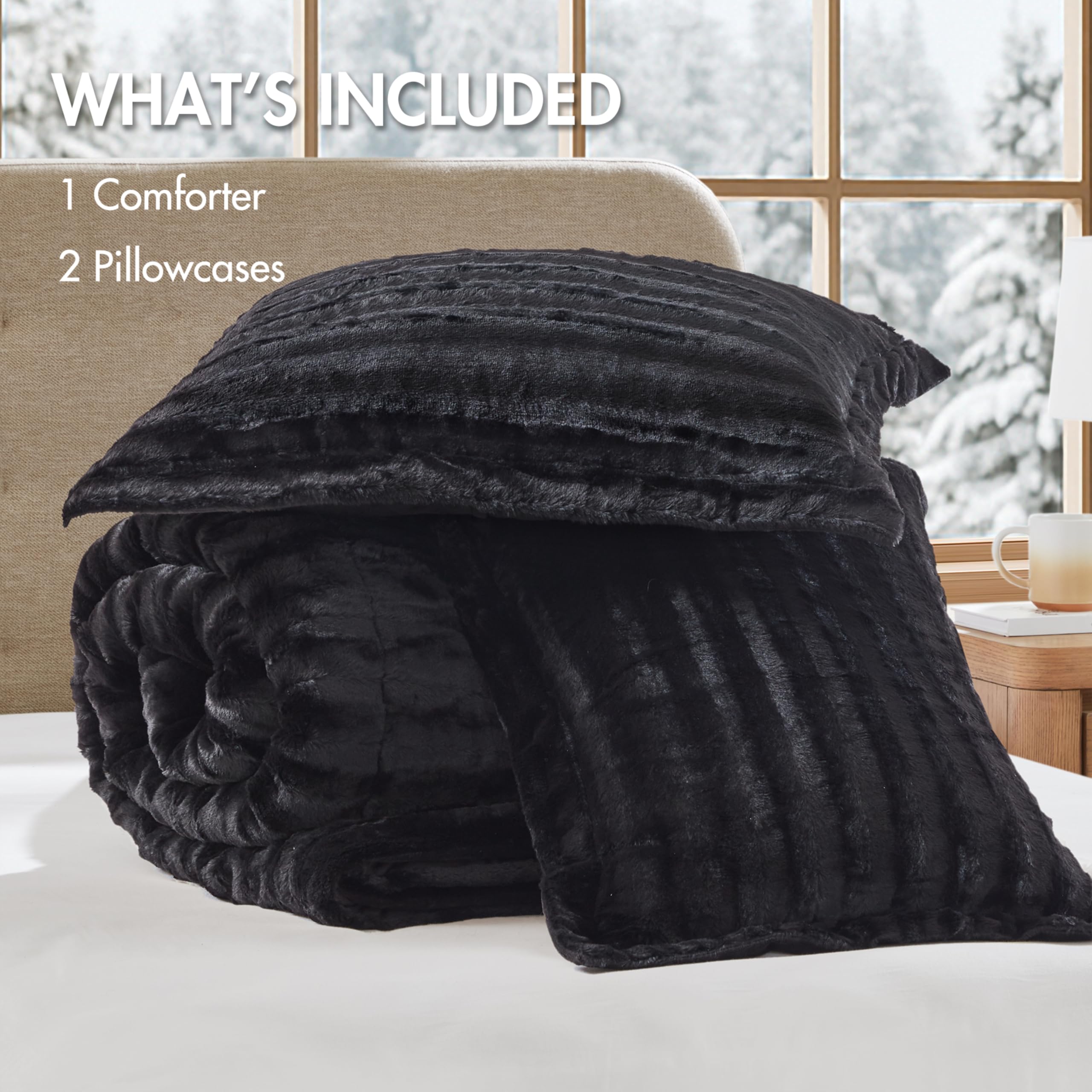 Madison Park Duke on king bed for scale, demonstrates generous coverage and drape