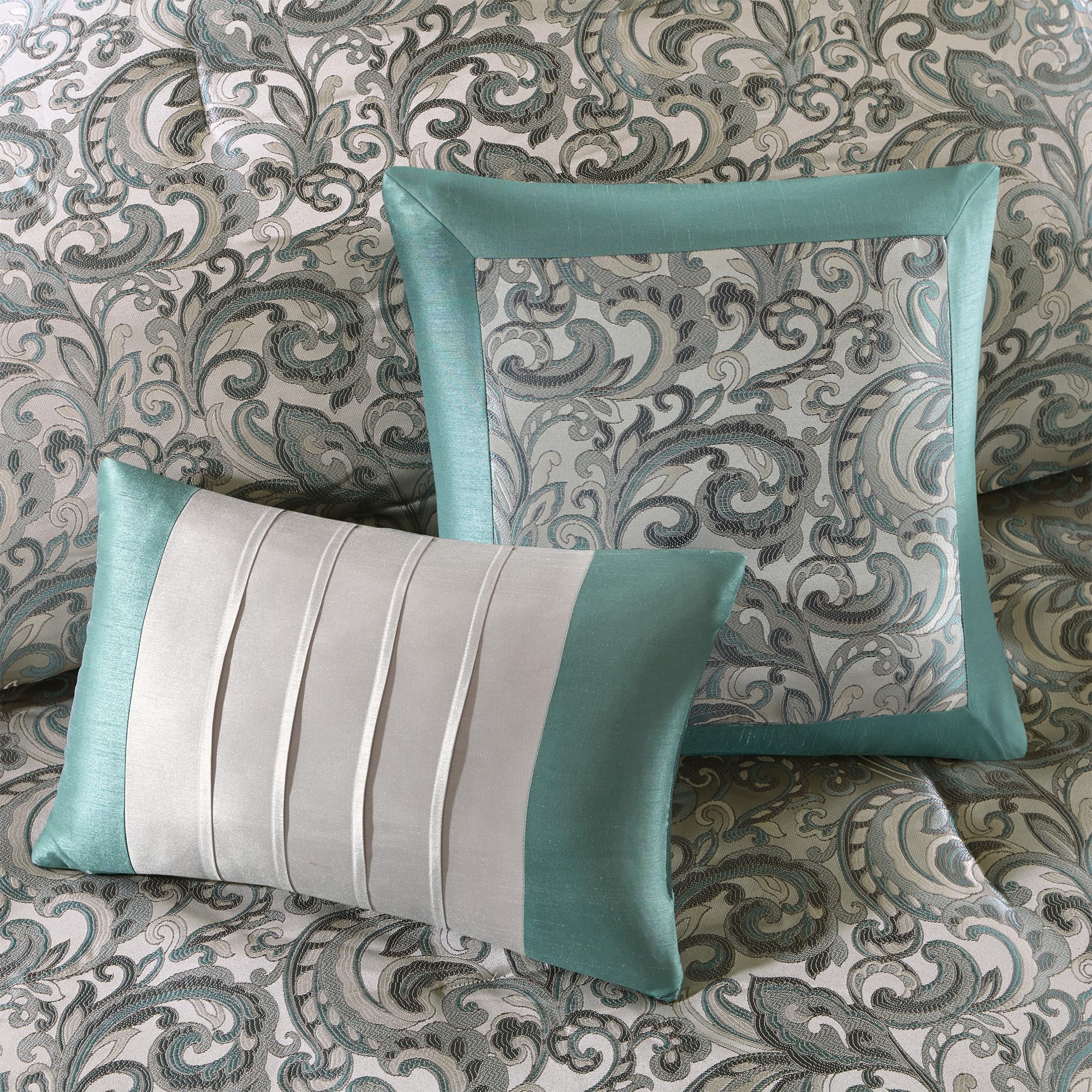 Madison Park euro shams with 2-inch flange highlighting layered bed depth