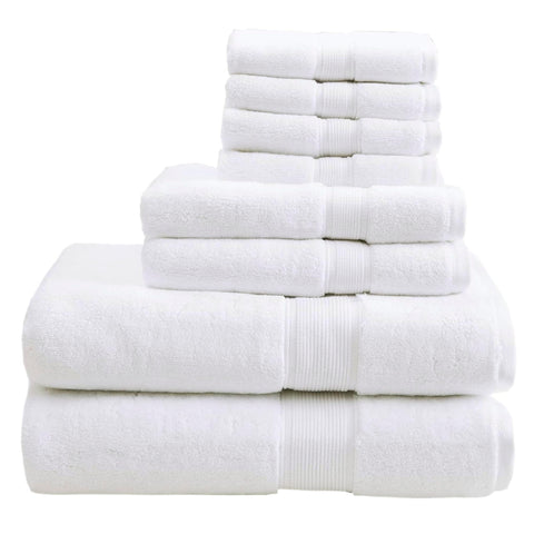 Madison Park front packaging showing full 8-piece set and clean white look, ideal for coordinated bathrooms