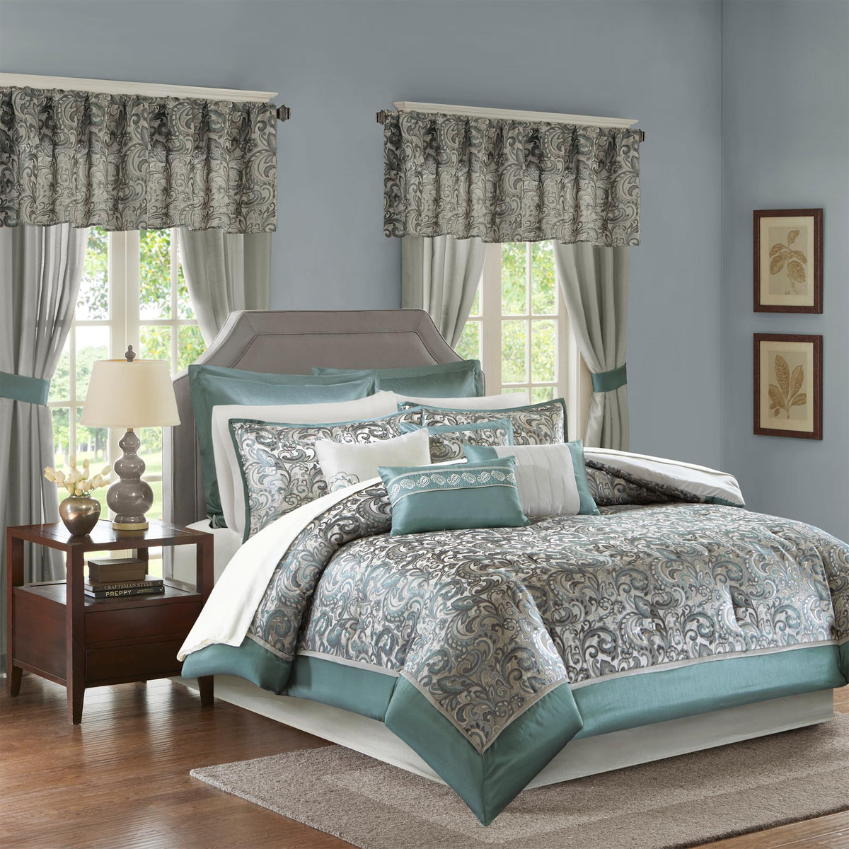 Madison Park front view of queen comforter set showing cohesive room styling