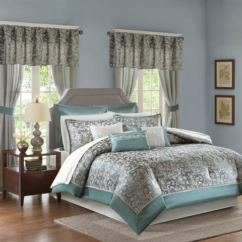 Madison Park front view of queen comforter set showing cohesive room styling
