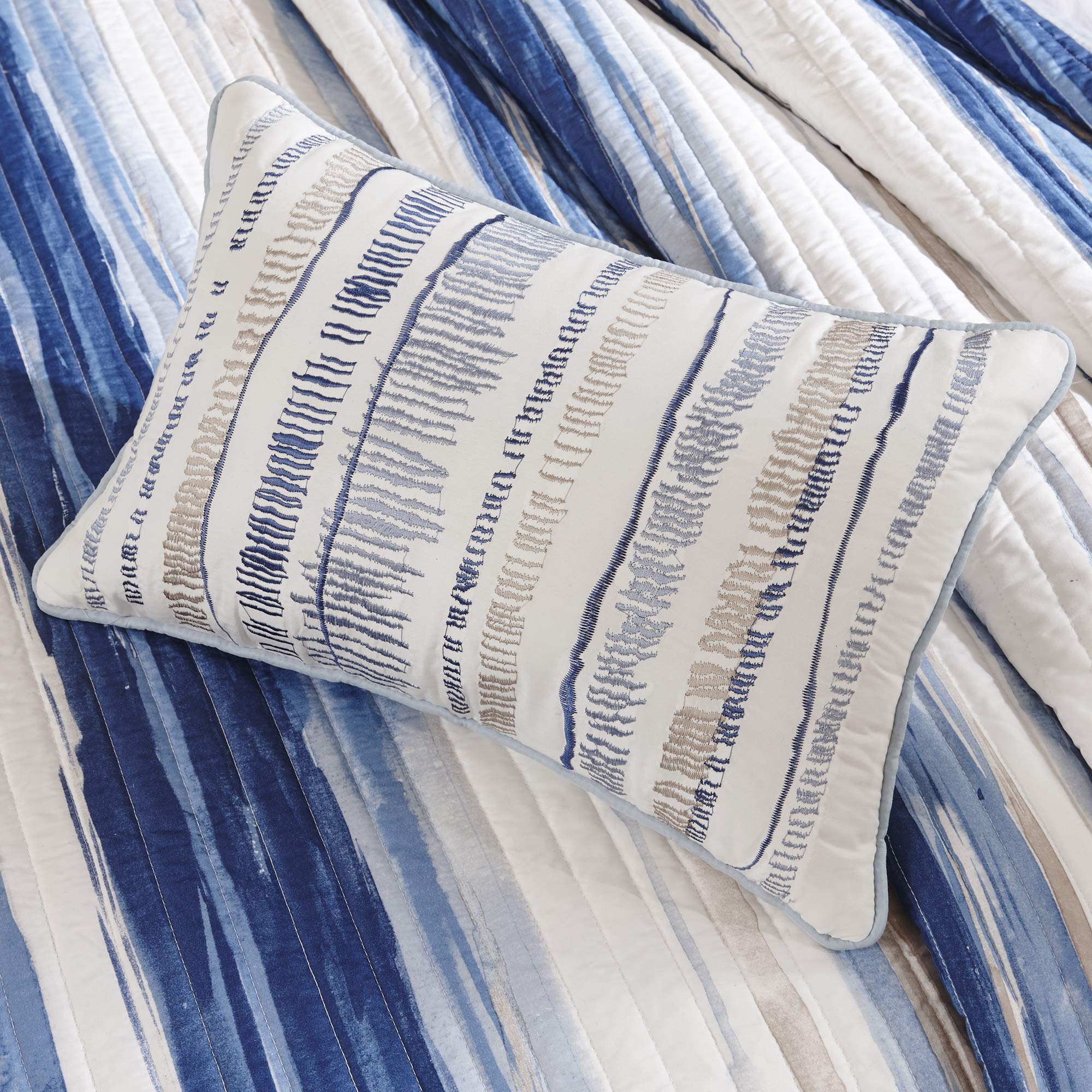 Madison Park decorative pillows trio showing textured embroidery for layered visual interest