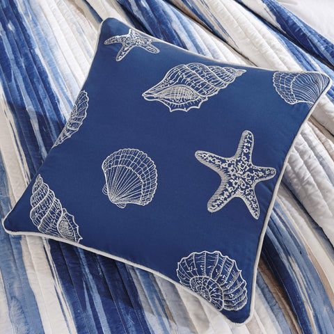 Madison Park embroidered seashell close-up highlighting stitched detail and tactile appeal