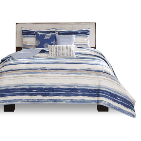 Madison Park in styled bedroom with coastal decor showing calming seaside ambiance