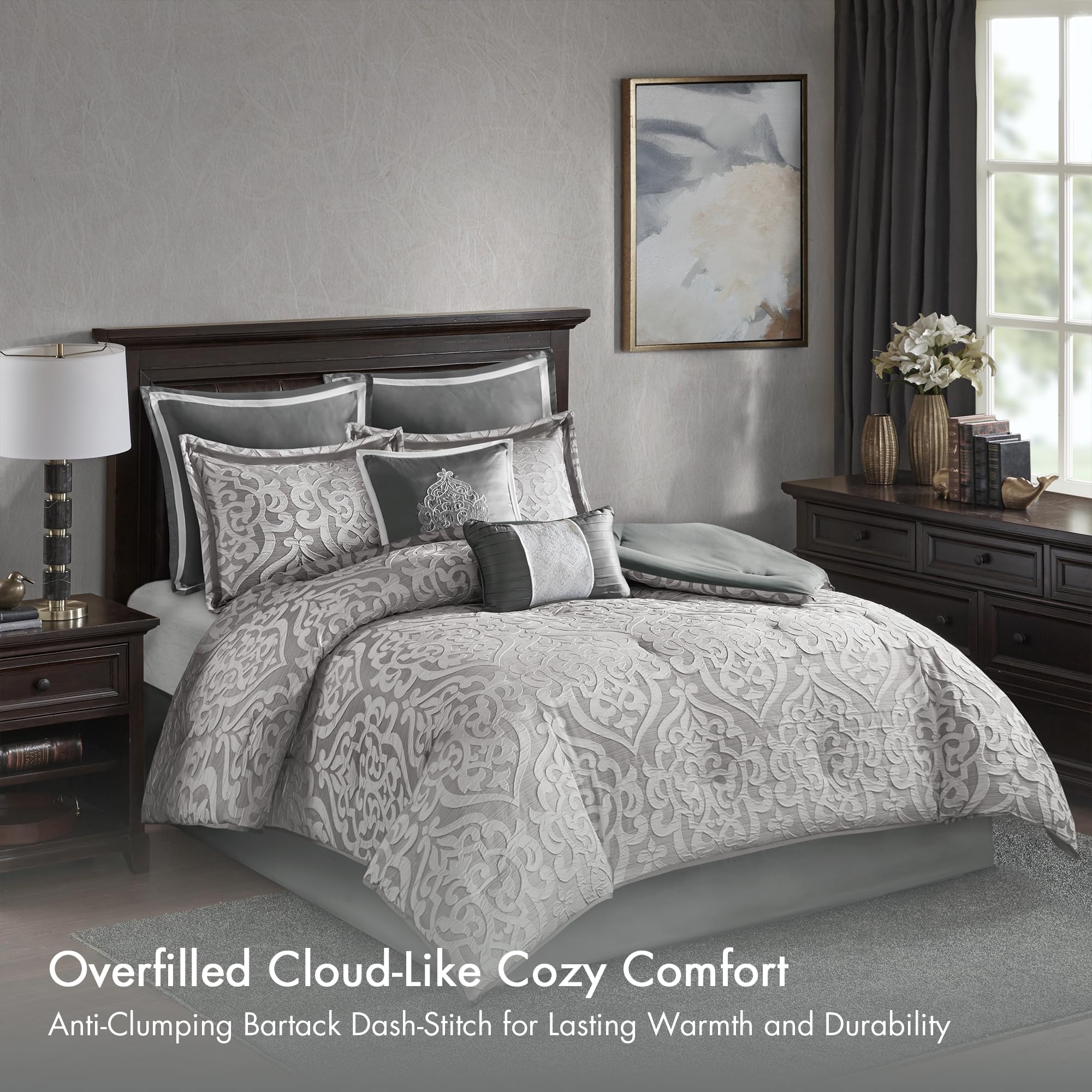 Madison Park close-up of jacquard damask texture highlighting rich pattern depth