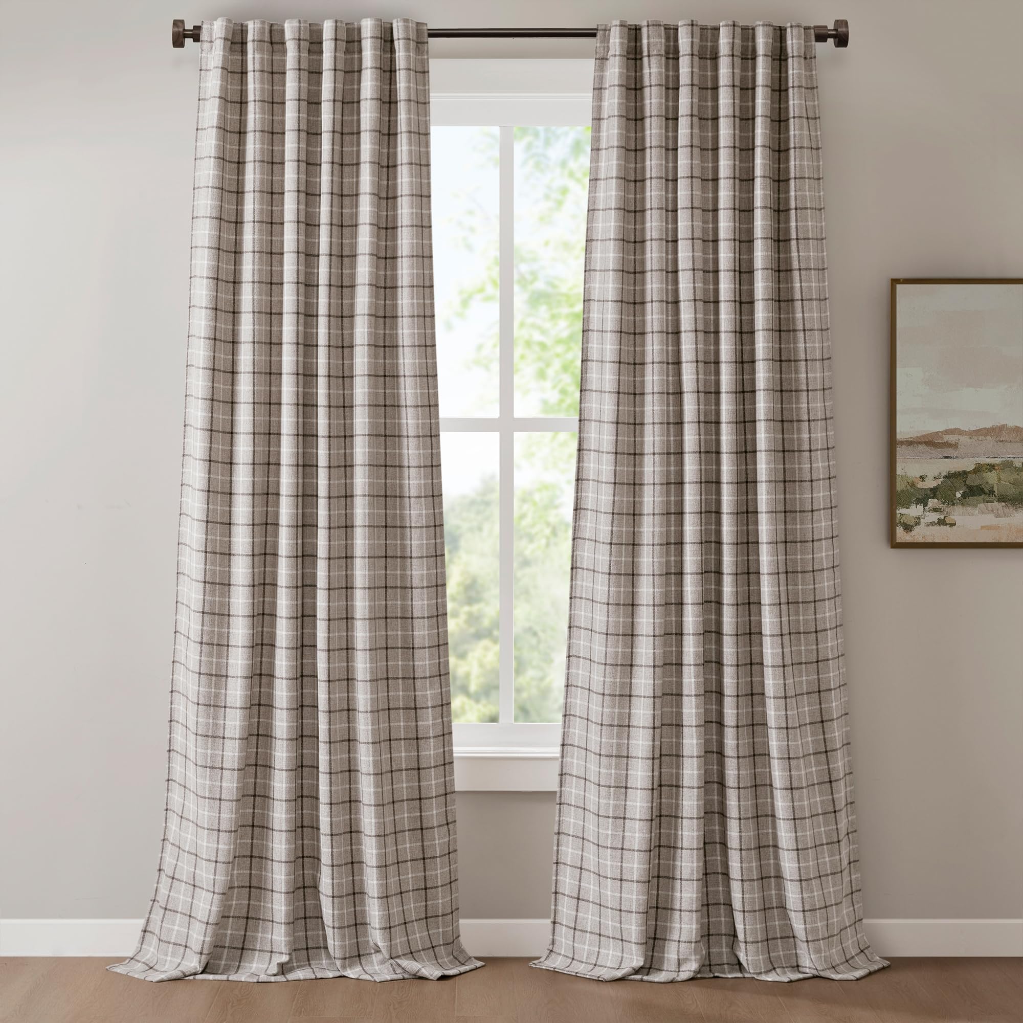 Madison Park front view of plaid panel showing warm cabin style and coverage