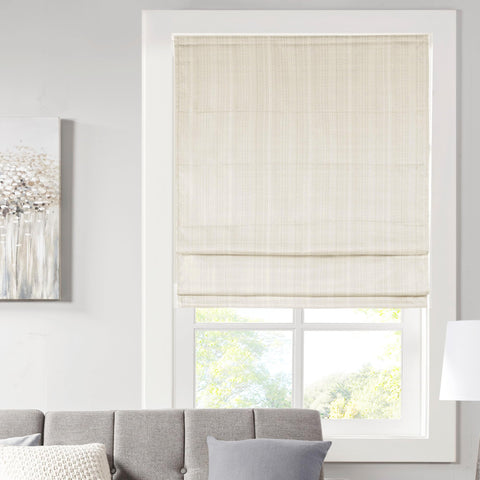 Madison Park front view of roman shade showcasing ivory weave and polished look