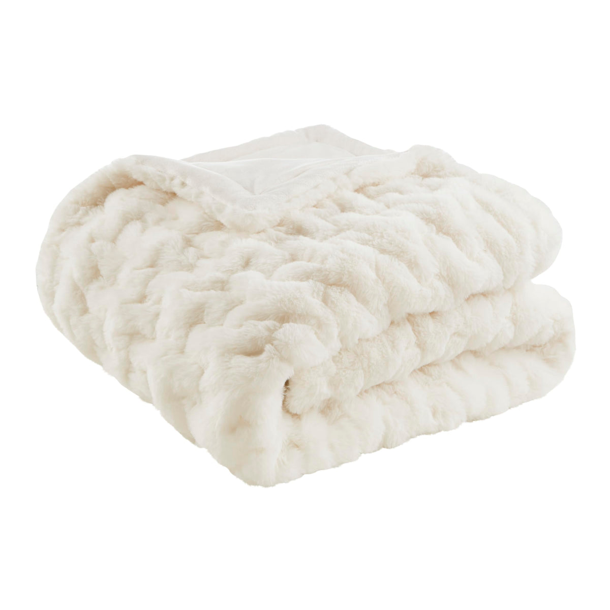 Madison Park ruched fur throw front folded showing plush texture and cozy appeal