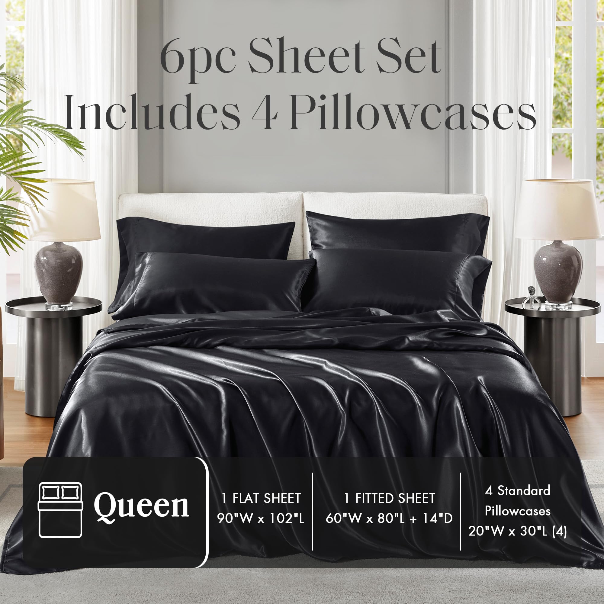 Madison Park bedroom scene with made bed highlighting sleek black finish