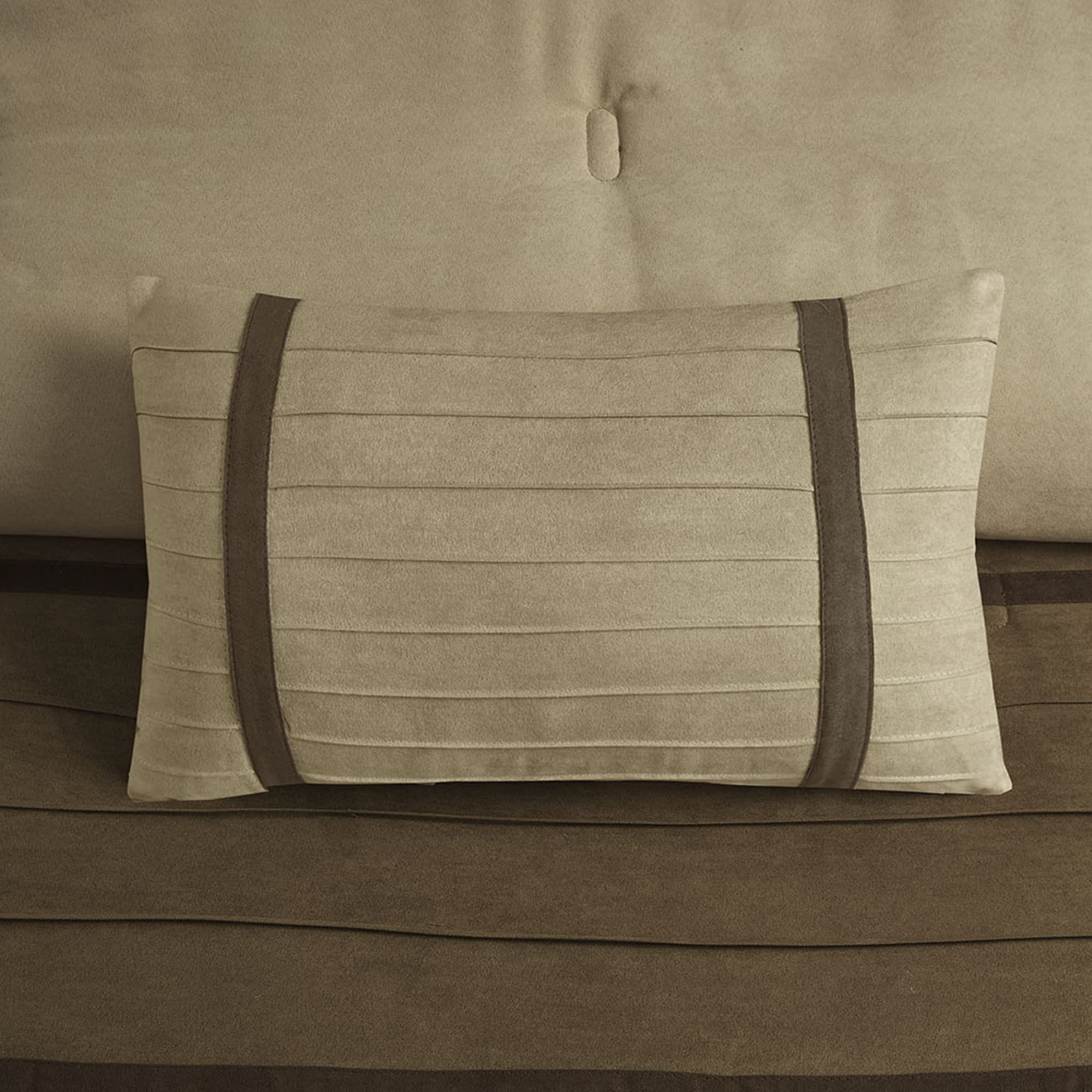 Madison Park shams and trim detail showing matching pattern continuity