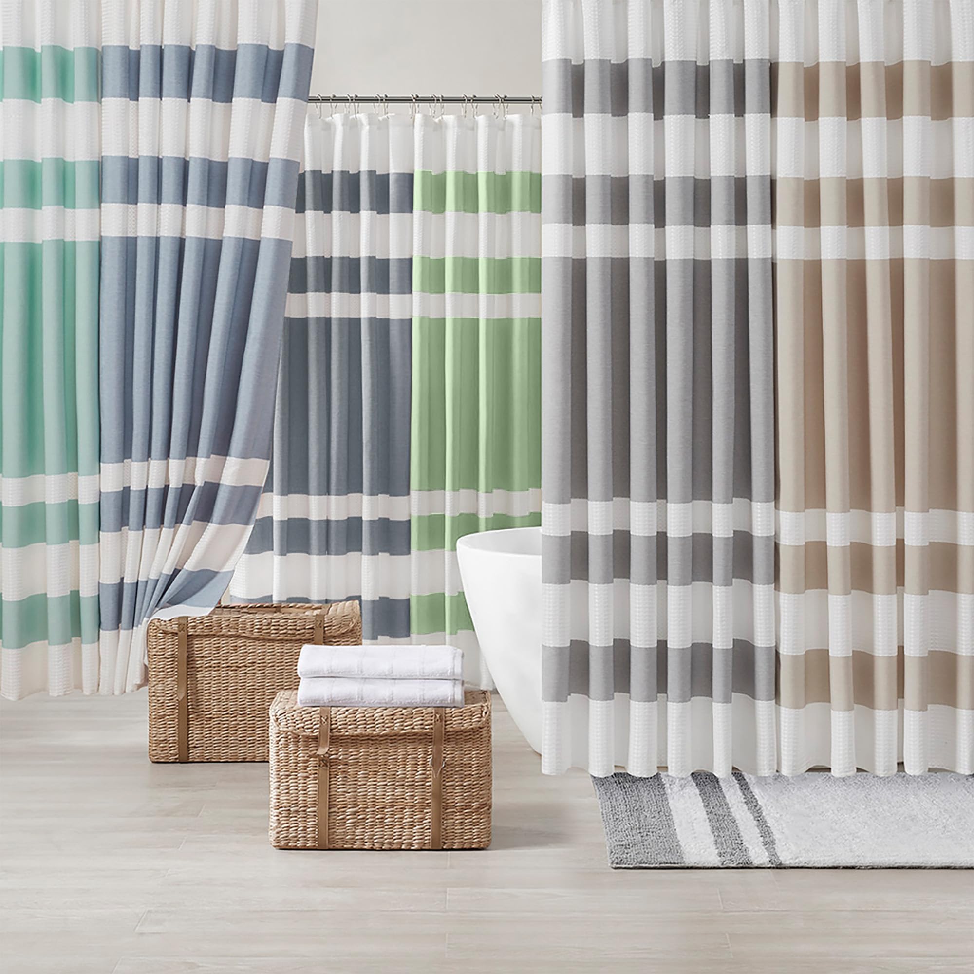 Madison Park curtain in spa-like setting shows calming aesthetic and cohesive decor