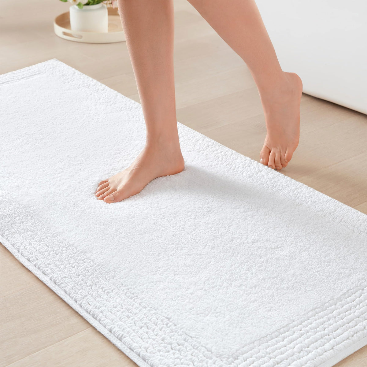 Madison Park front view of white 24x60 runner showing plush cotton comfort