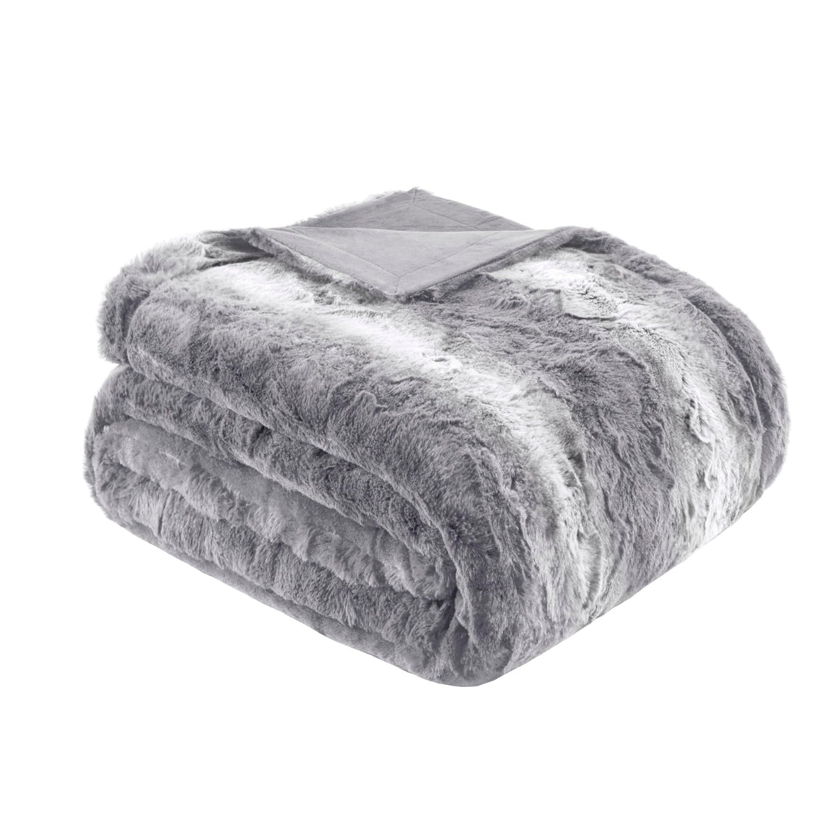 Madison Park Zuri front view showing grey faux fur and cozy appeal