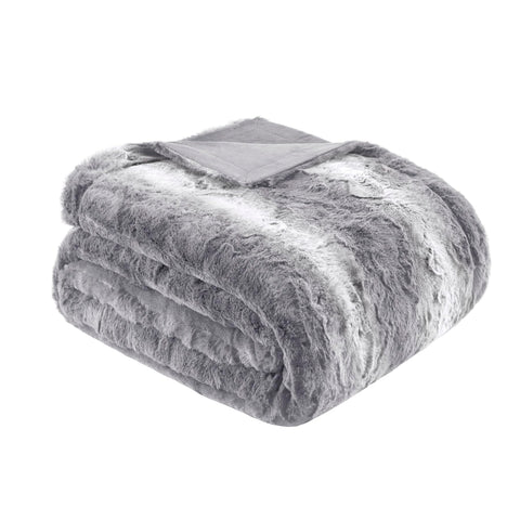 Madison Park Zuri front view showing grey faux fur and cozy appeal