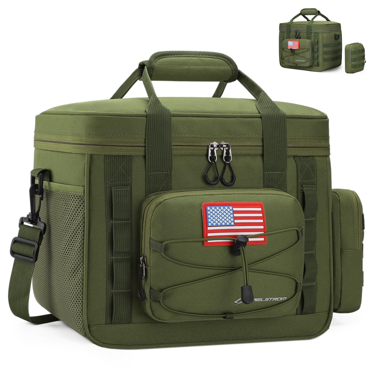 Maelstrom front view of tactical lunch box showing organized pockets and durable build