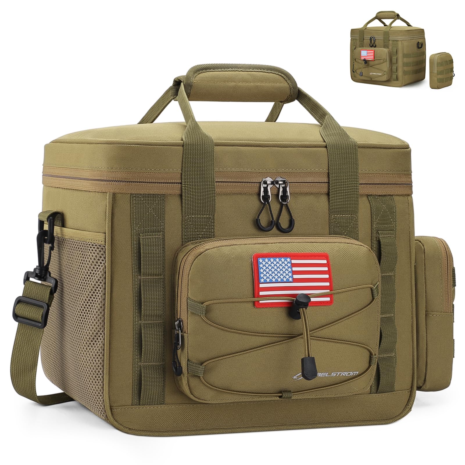 Maelstrom front view of lunch box showing organized pockets and durable shell for easy packing