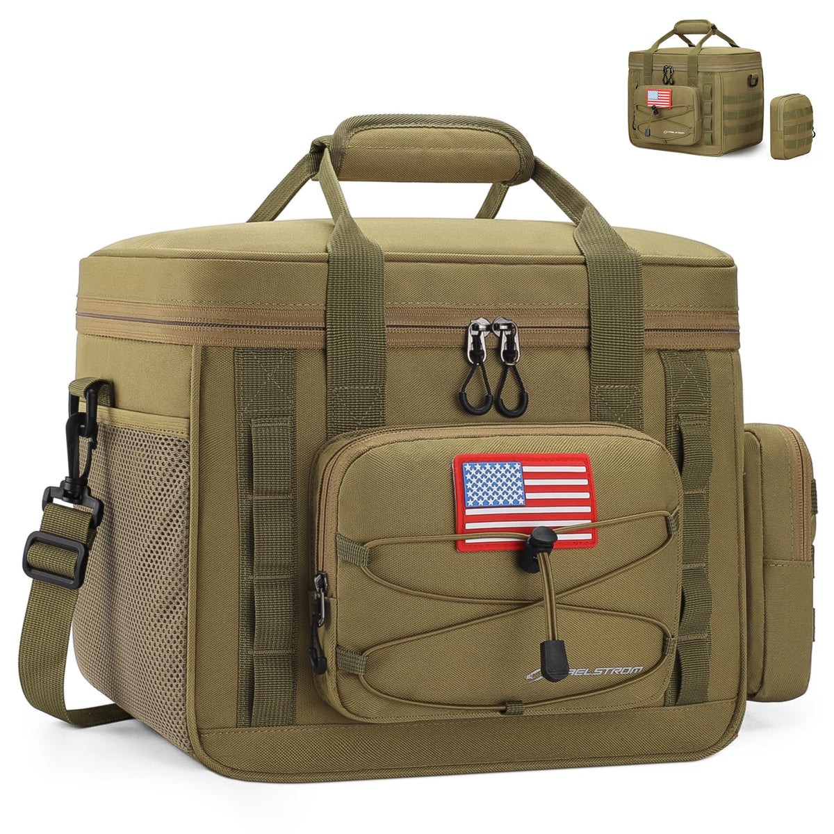 Maelstrom front view of lunch box showing organized pockets and durable shell for easy packing