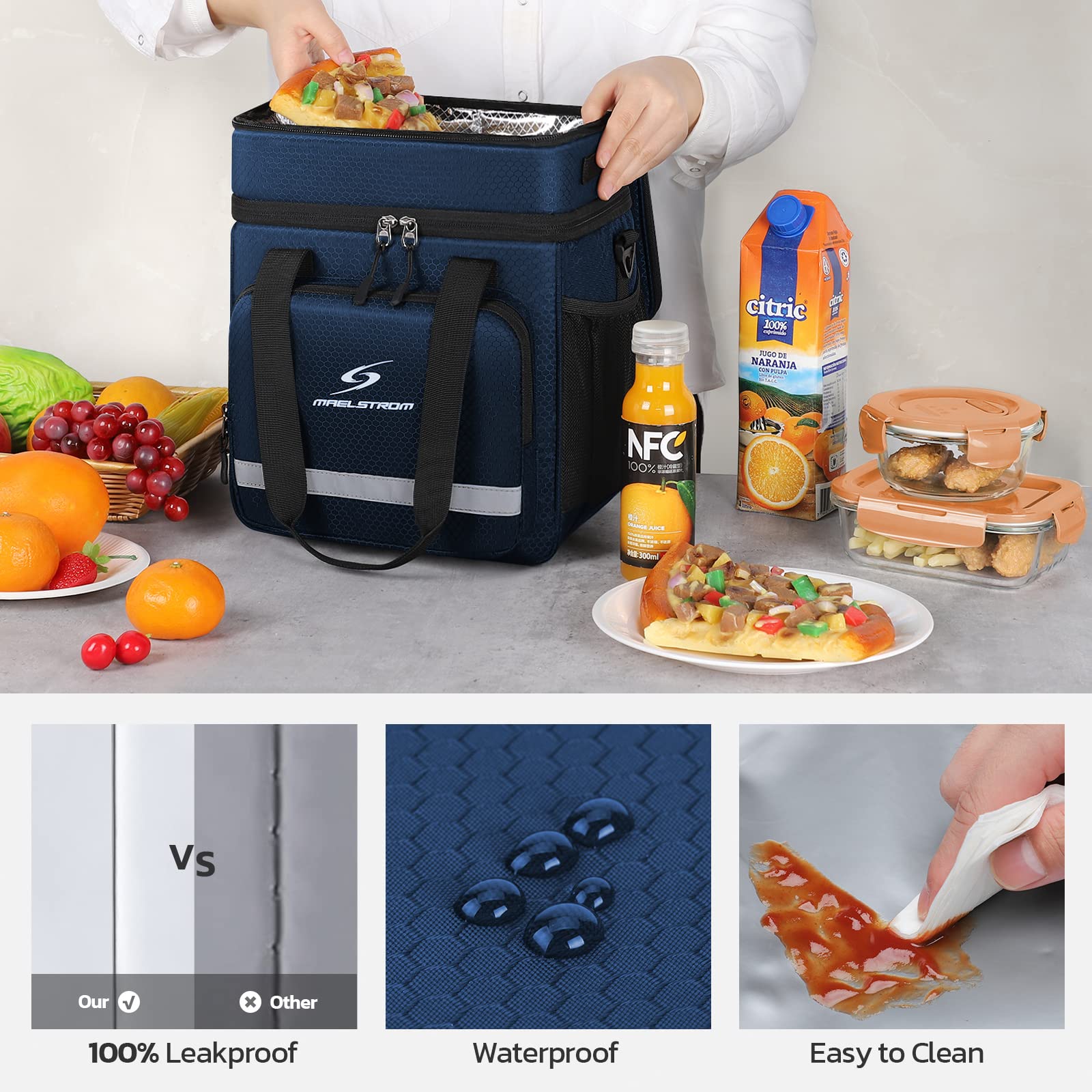Maelstrom opened to reveal triple insulated compartments keeping meals separate and fresh