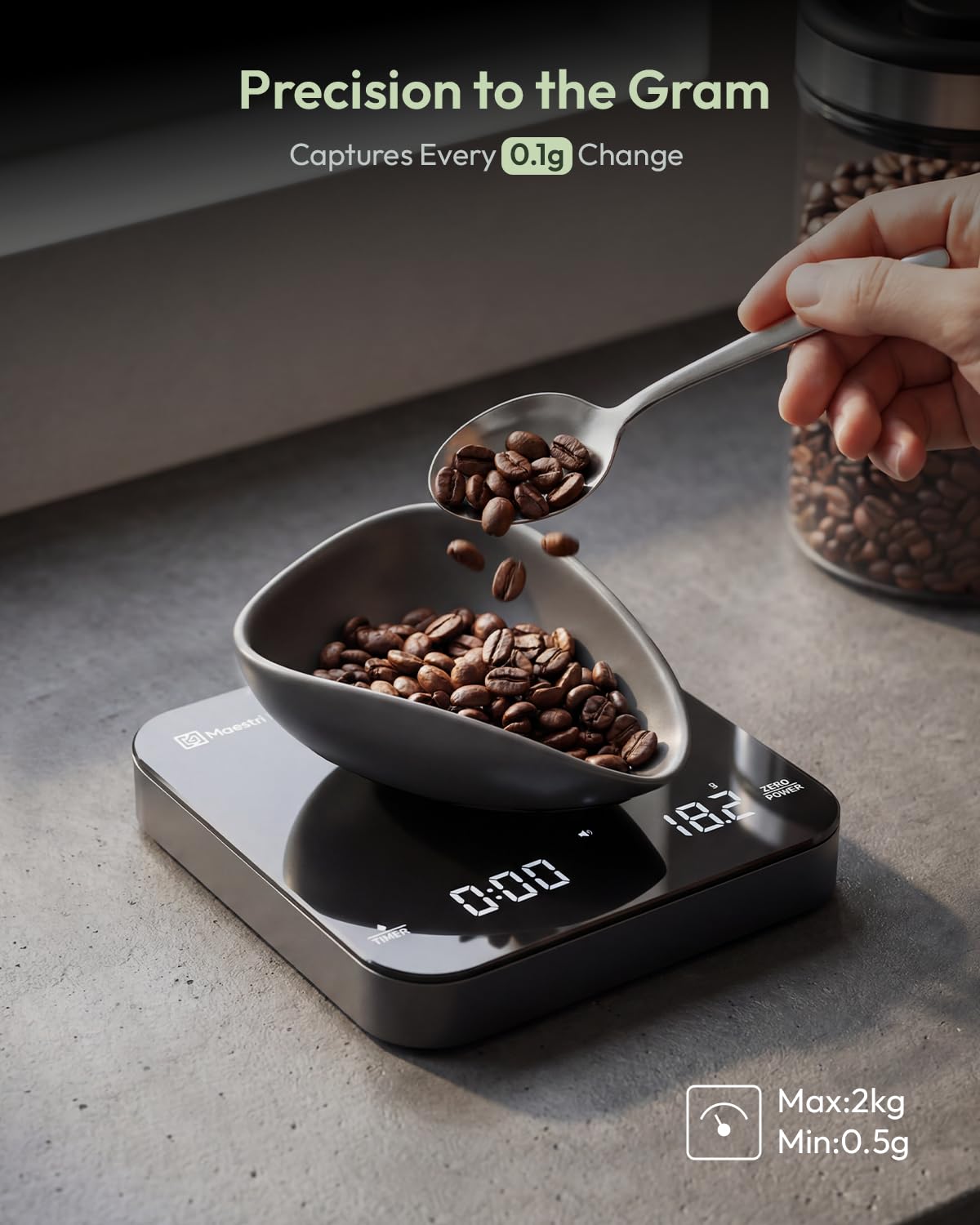Maestri House scale held in hand to show compact size and travel-friendly convenience