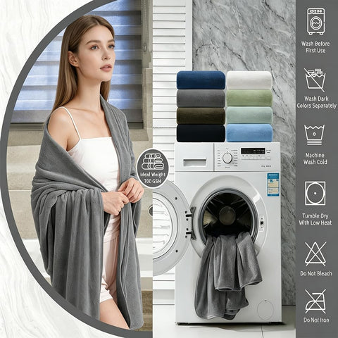MAGGEA four-piece stacked set in a bathroom showing coordinated hotel-style look
