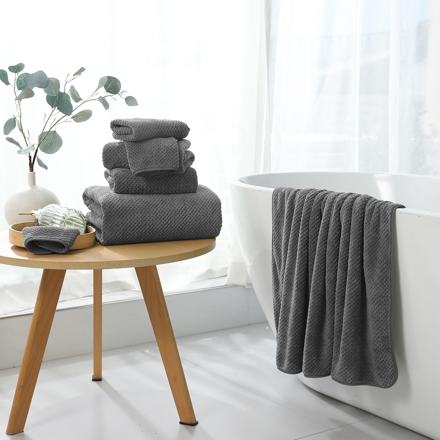 MAGGEA towel wrapped around person demonstrating full-body coverage and comfort benefit