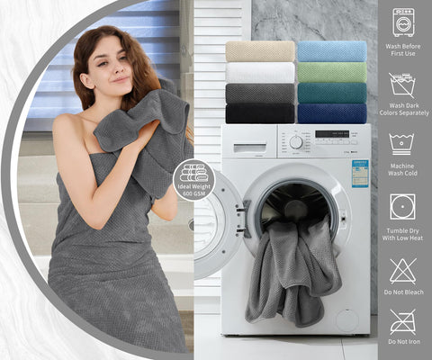 MAGGEA beside standard towel showing 35x70 size advantage for better wrap benefit