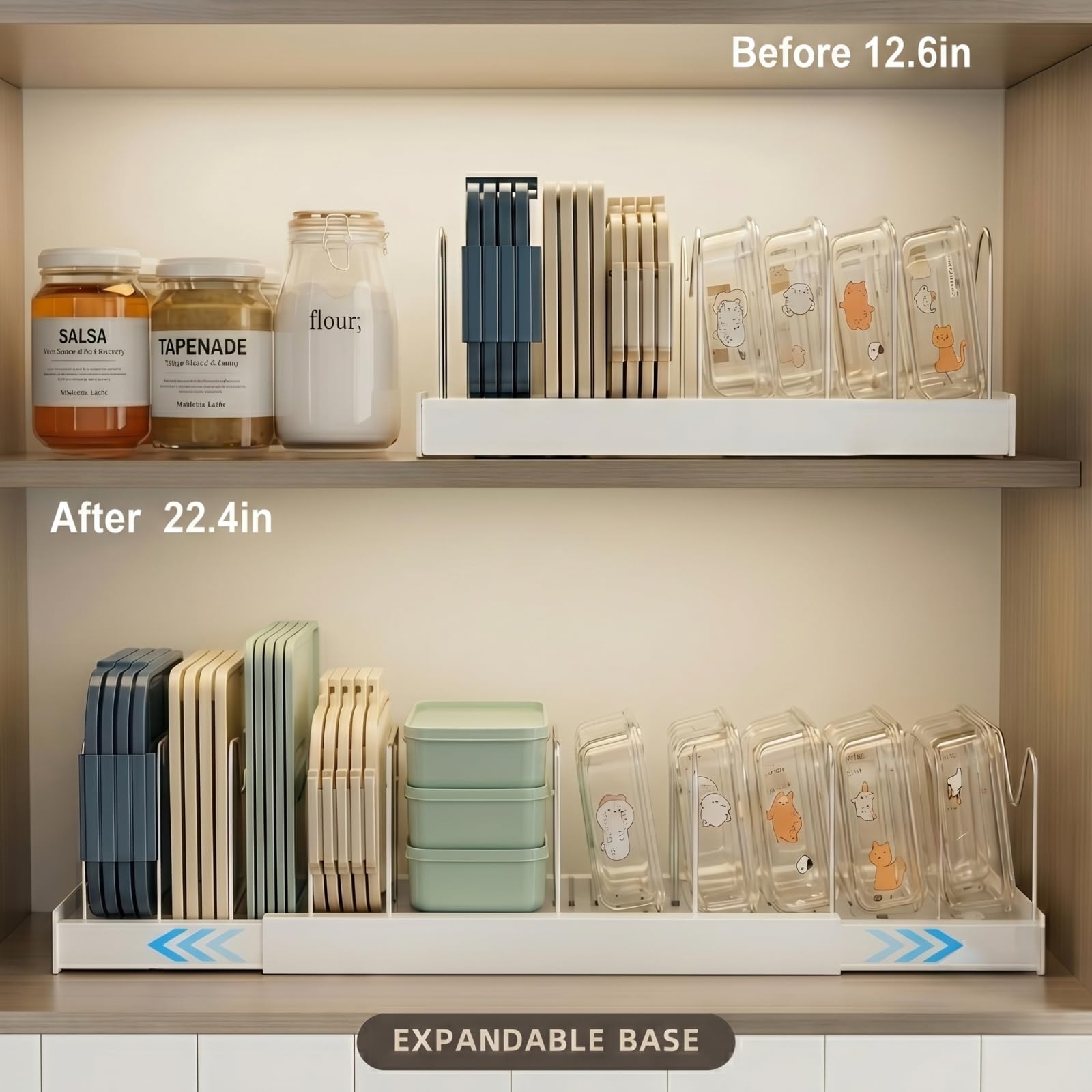 Magheo stainless-steel dividers adjusted to hold mixed lids securely