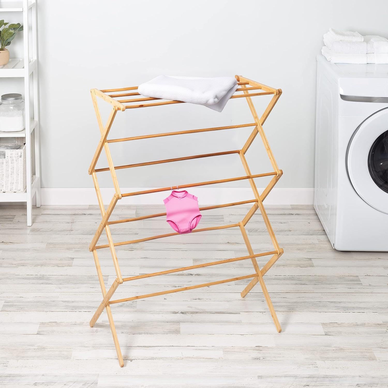 MAGIC BAMBOO in bathroom with towels showing quick indoor drying
