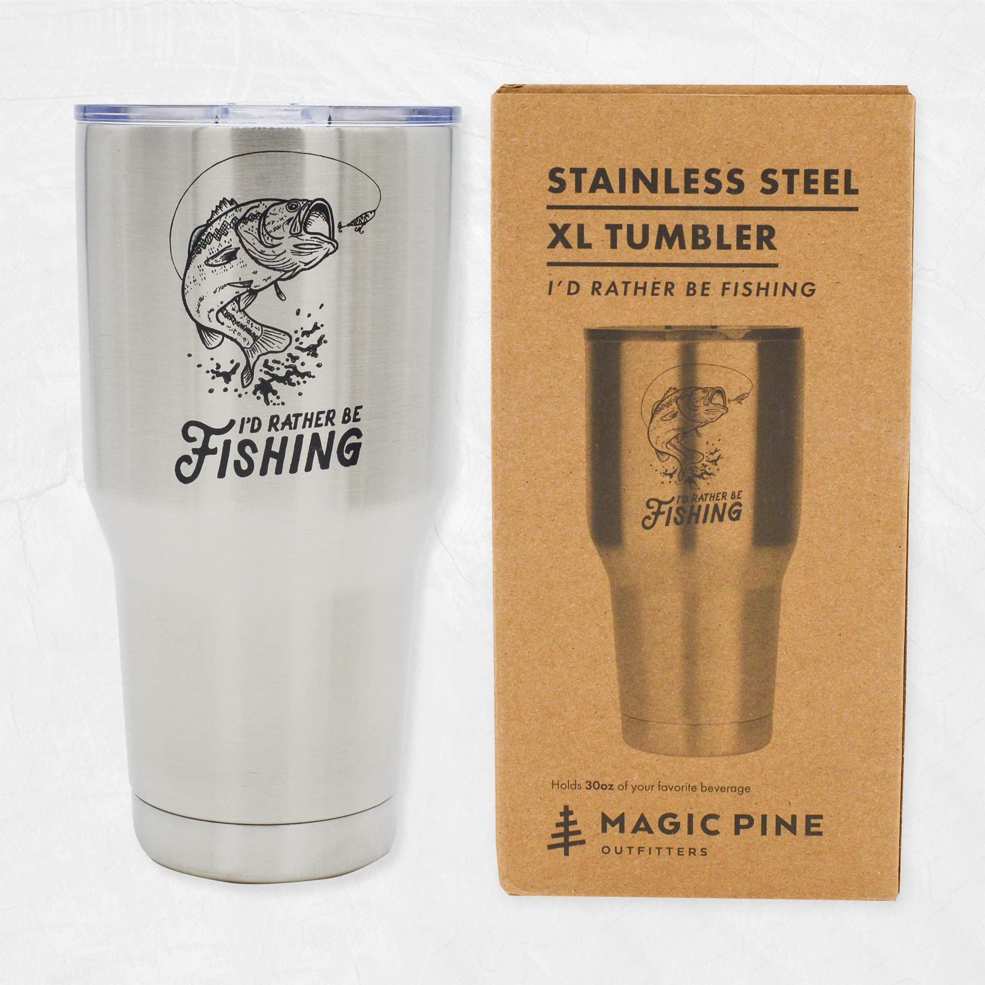 Magic Pine tumbler on a dock demonstrating outdoor-ready use