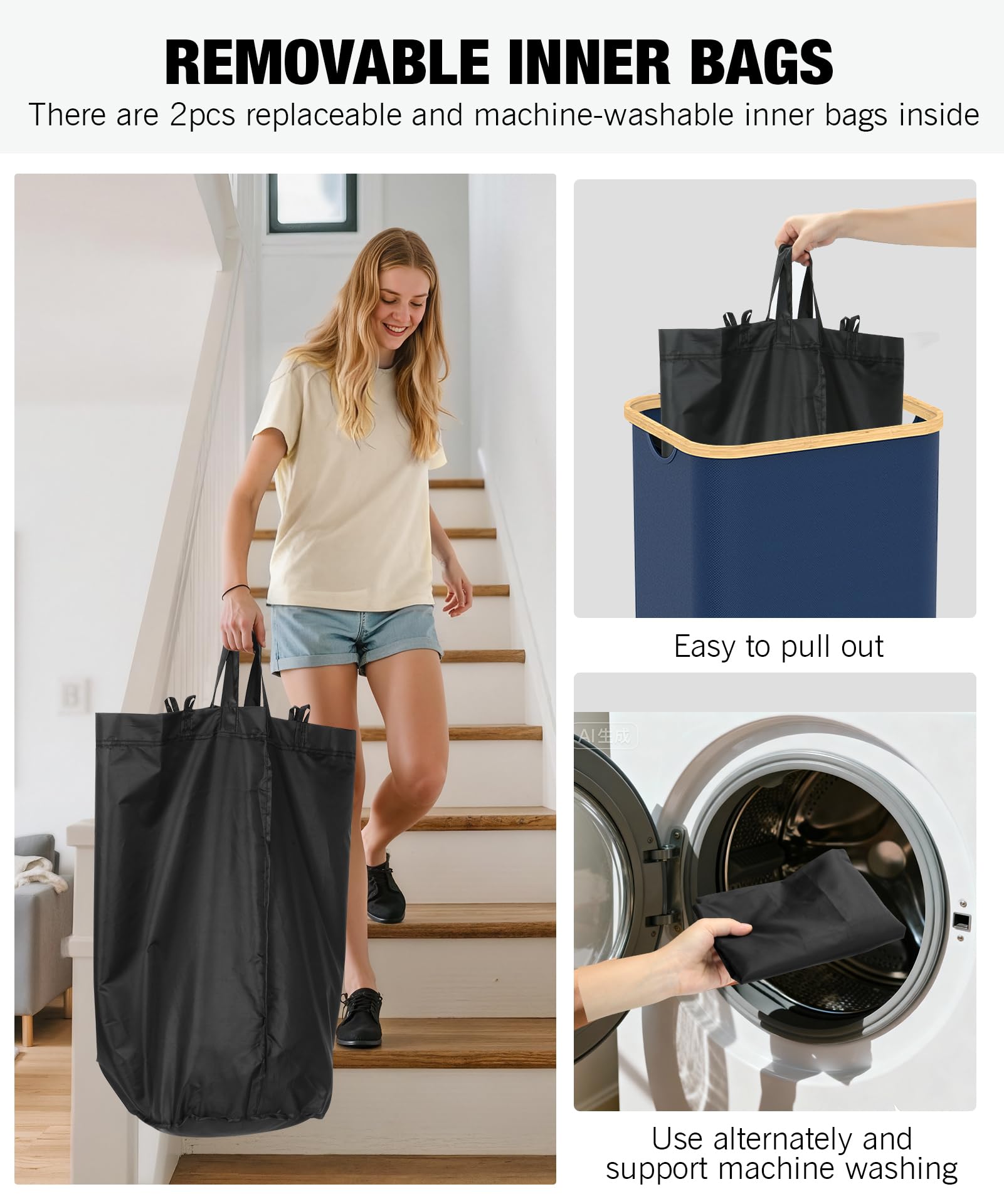 Magicheap two washable inner bags with Velcro and buckles for quick swaps