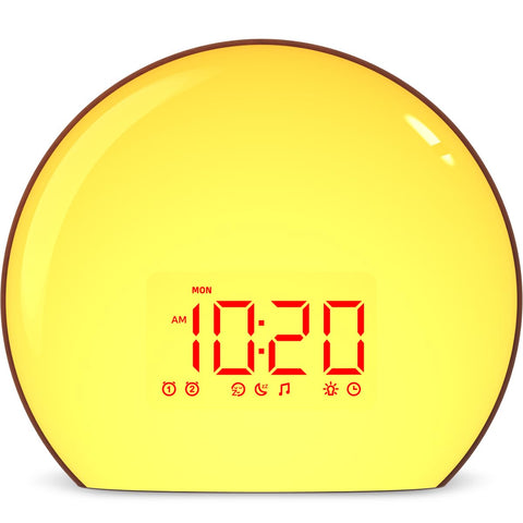 Magicteam front view showing alarm clock face and benefits of sunrise simulation