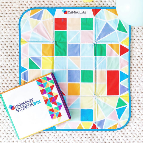 MAGNA-TILES side handles and collapsed detail for quick portability and compact storage