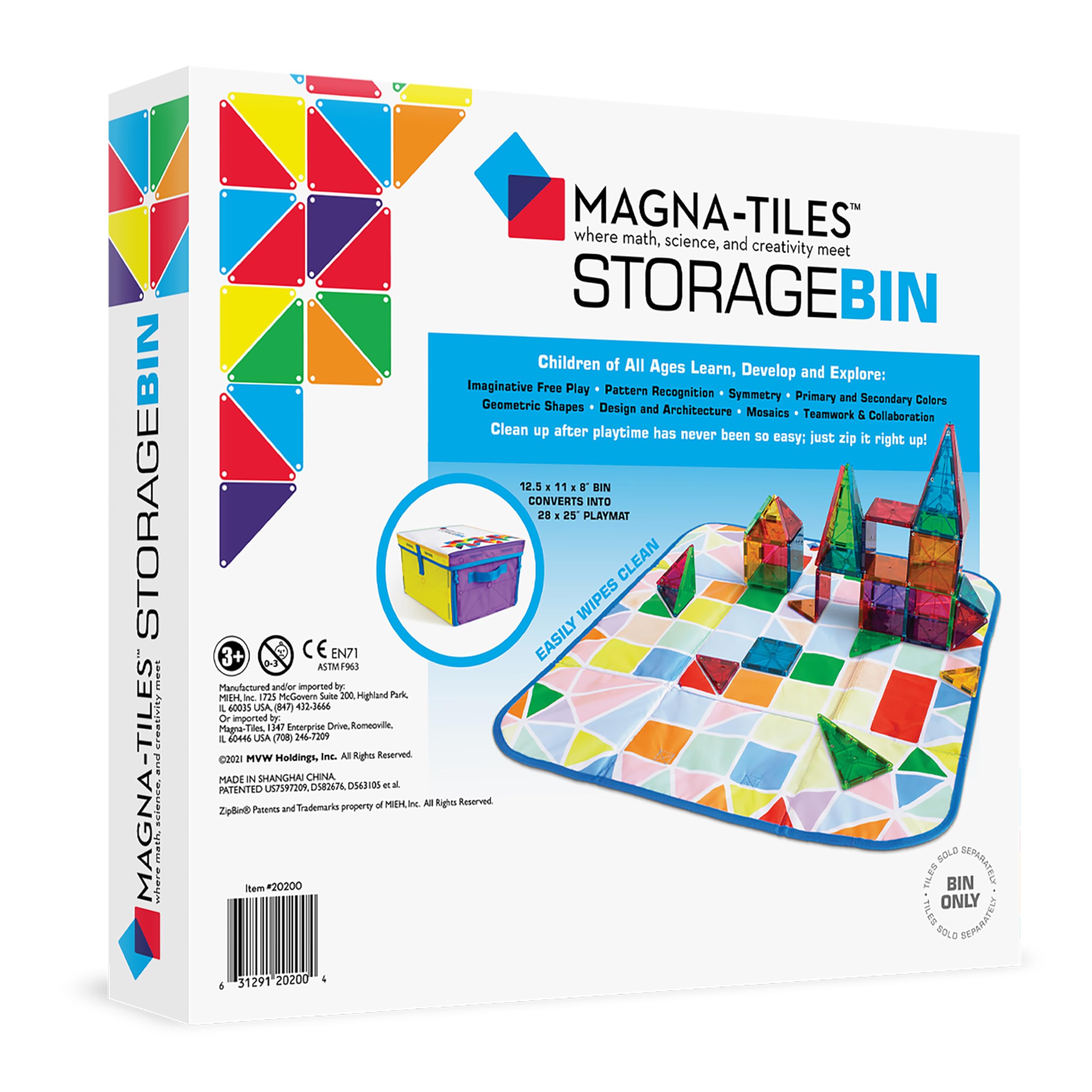 MAGNA-TILES open bin interior displaying capacity to hold many tiles for neat storage