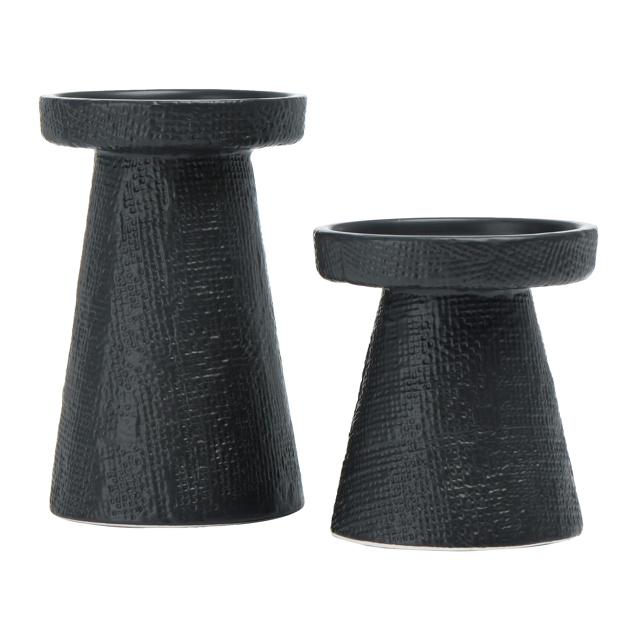Main + Mesa front view of both satin black stoneware holders showing shape and finish