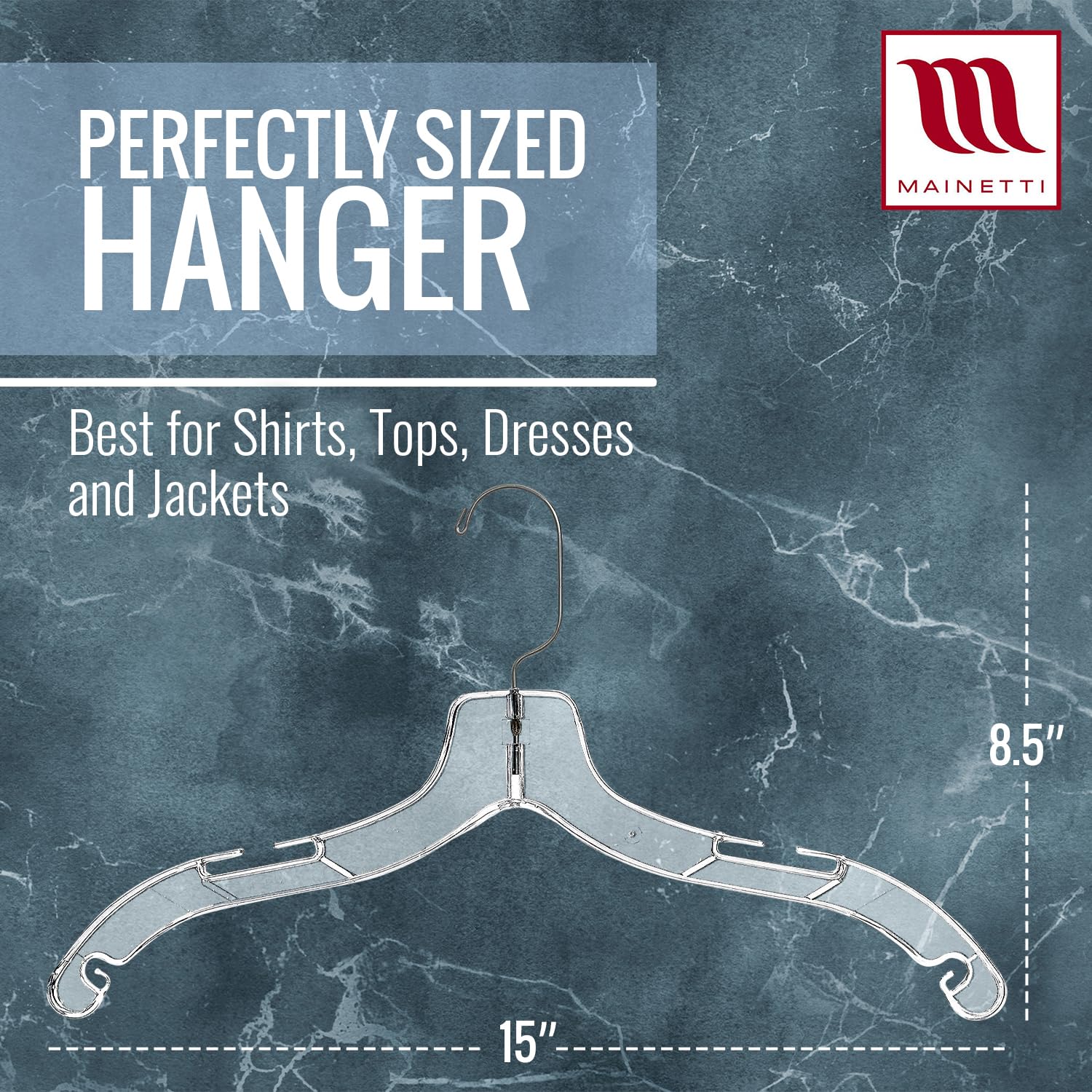 Mainetti hanger silver swivel hook detail showing 360-degree rotation benefit