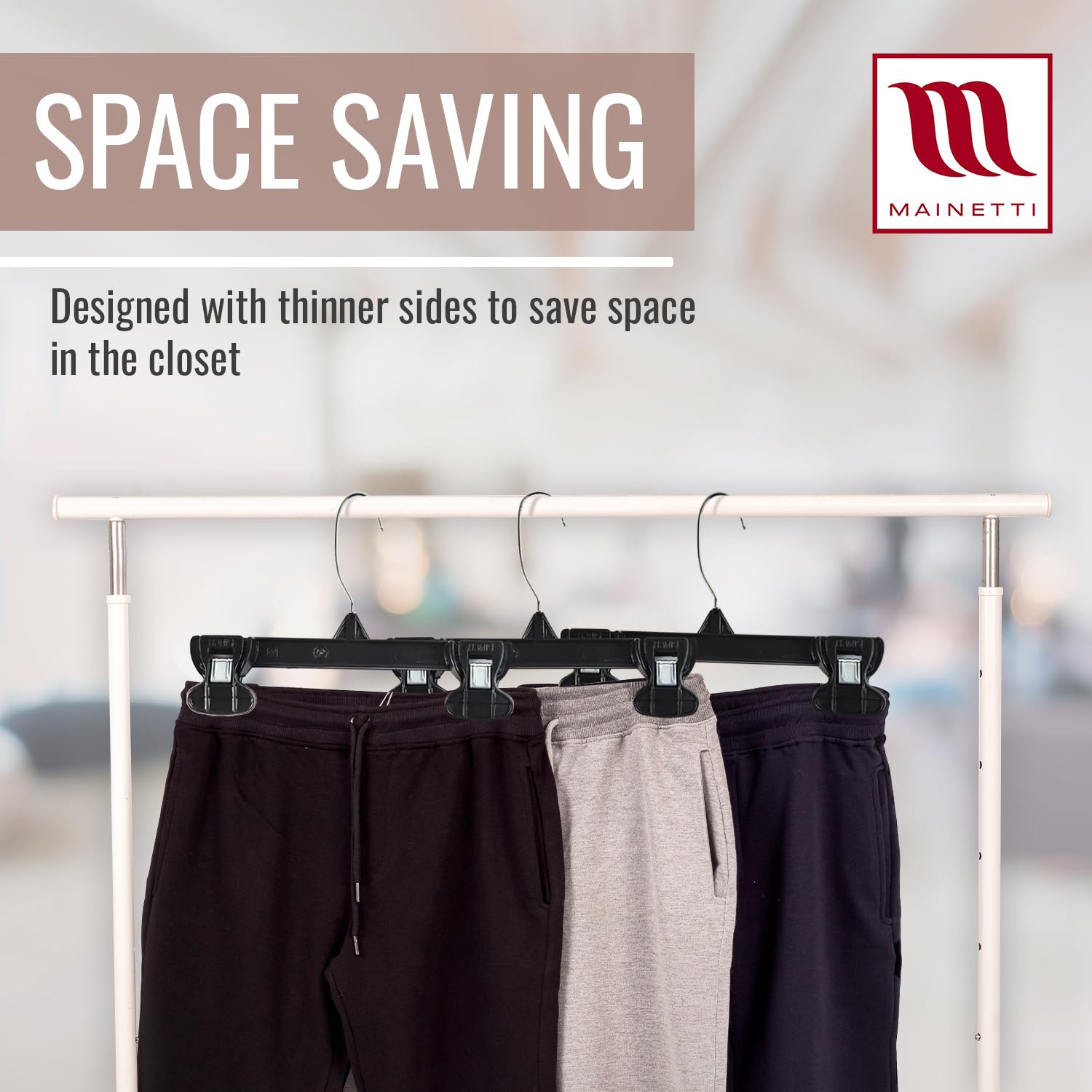 Mainetti hangers used in a boutique display for professional merchandising impact