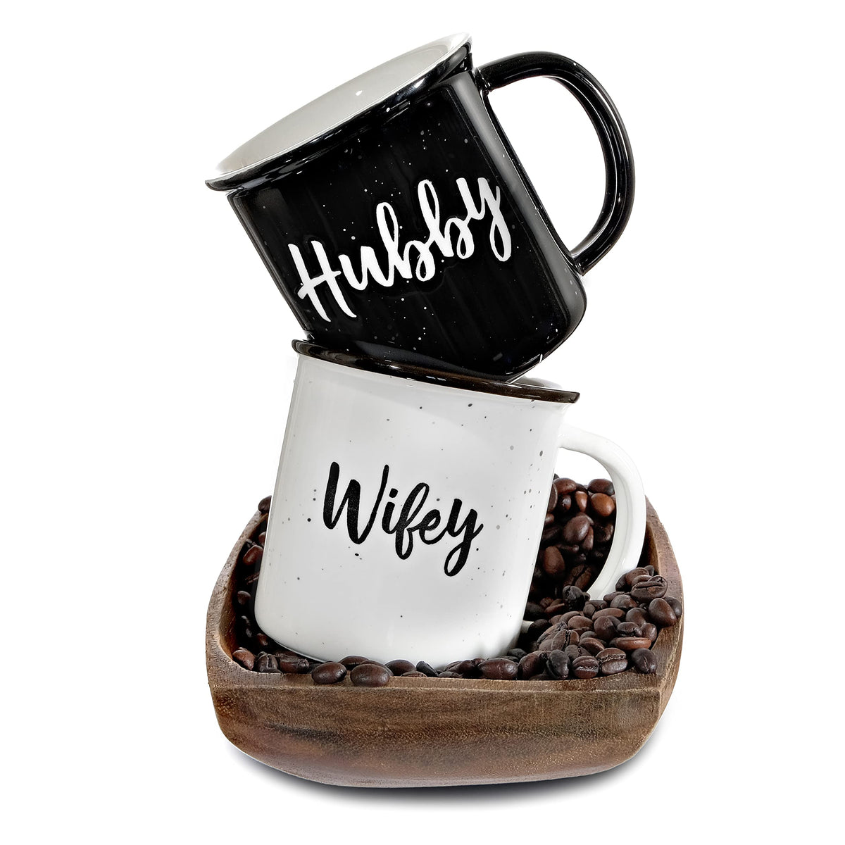MAINEVENT front view of Wifey and Hubby mugs showing matching set benefit