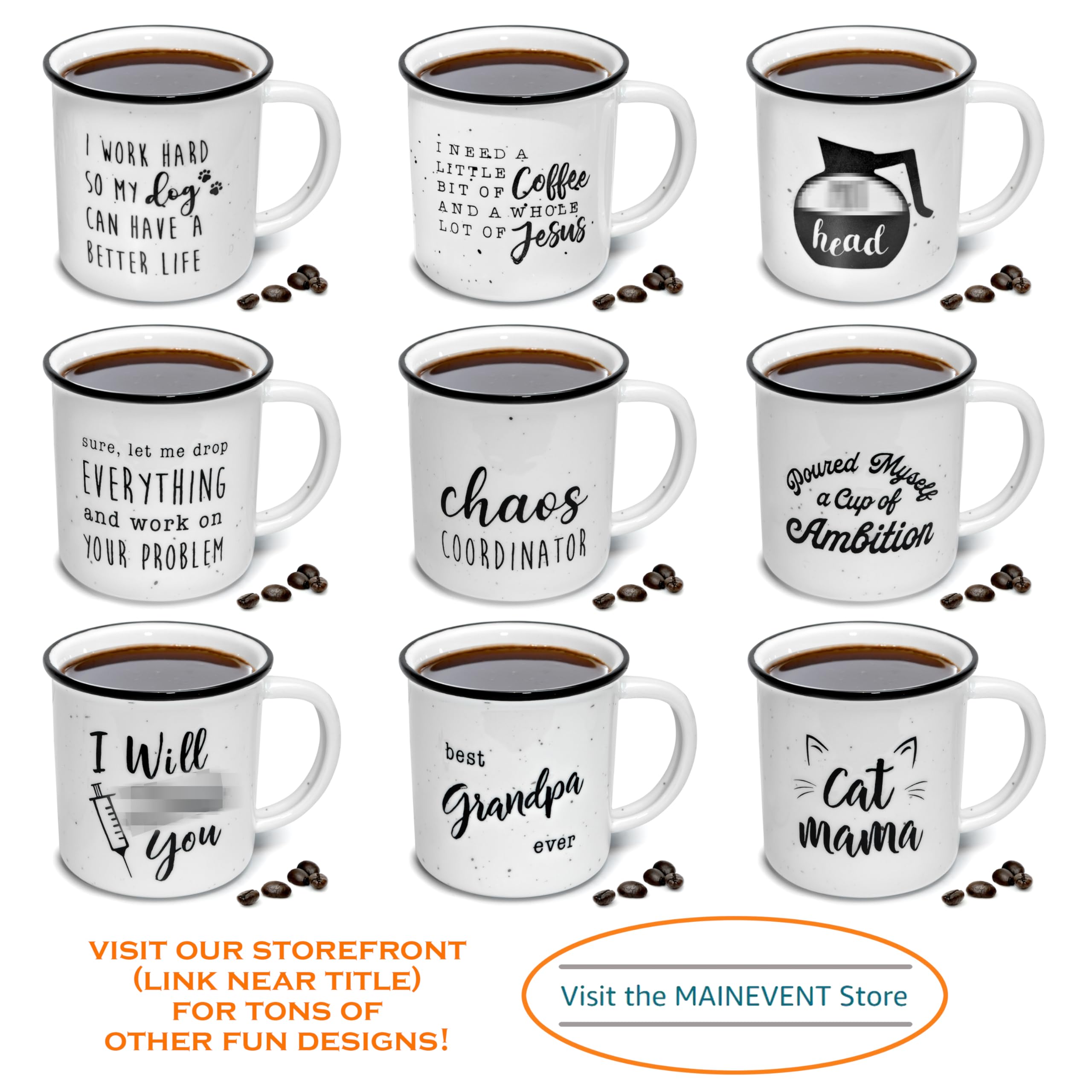 MAINEVENT 11 oz mug beside standard cup showing ideal everyday size benefit