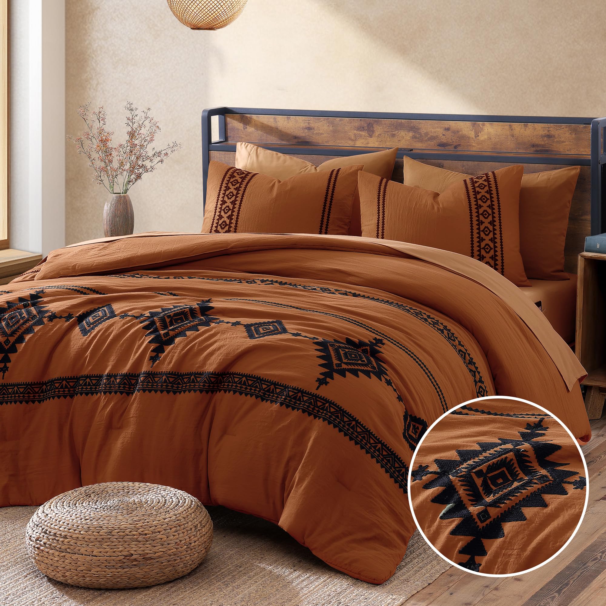 MaiRêve front view of burnt orange comforter set shows warm decor appeal