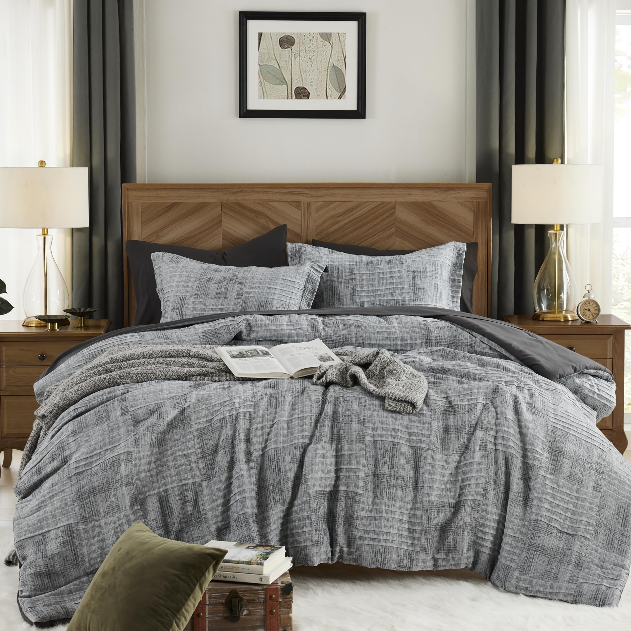 MaiRêve full comforter front view showing charcoal grey look and cozy appeal