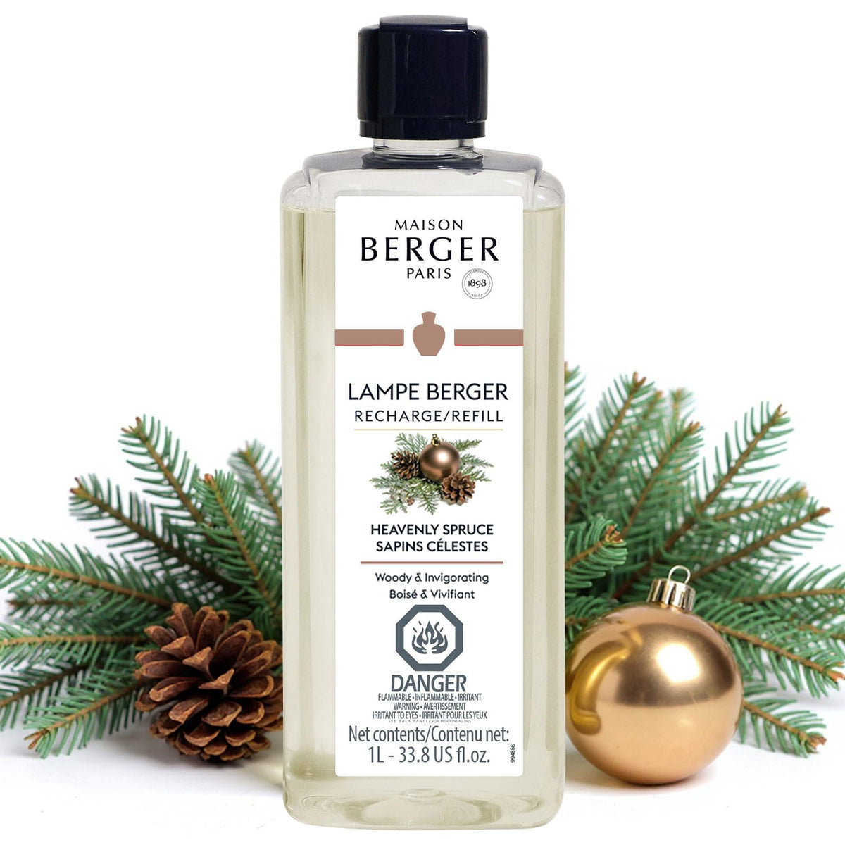 MAISON BERGER front label showing Heavenly Spruce benefits and scent identity