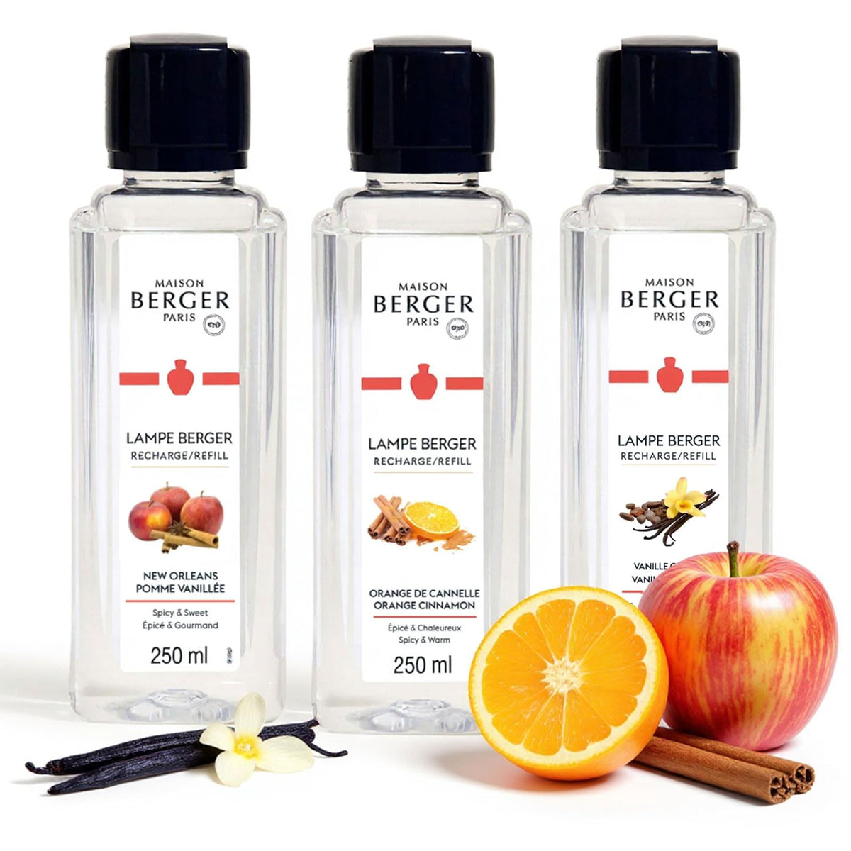 MAISON BERGER warm trio box front showing three 250 ml bottles and product benefits