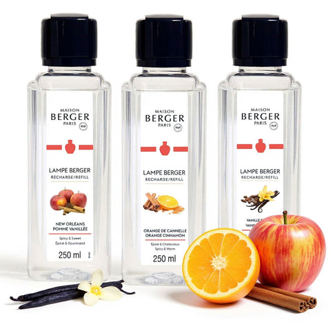MAISON BERGER warm trio box front showing three 250 ml bottles and product benefits