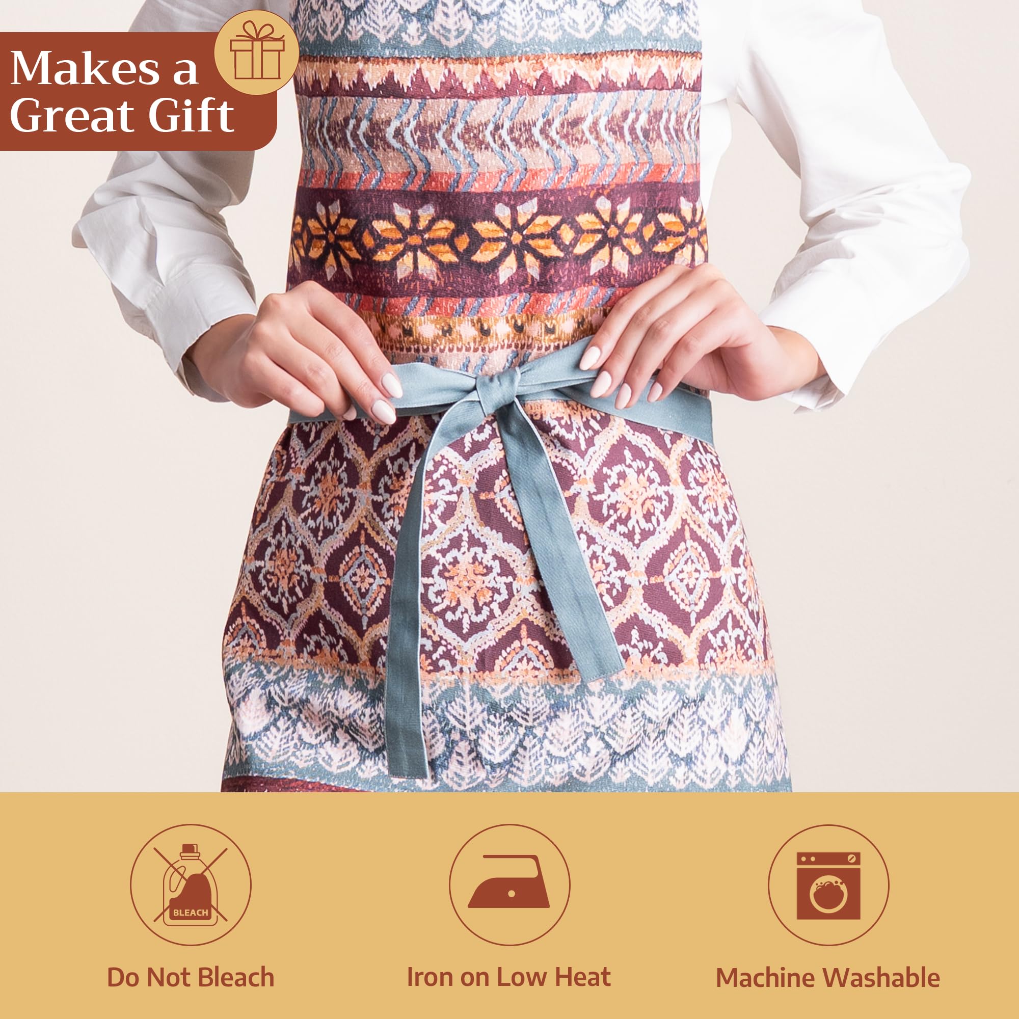 Maison d' Hermine apron long waist ties tied for a secure fit