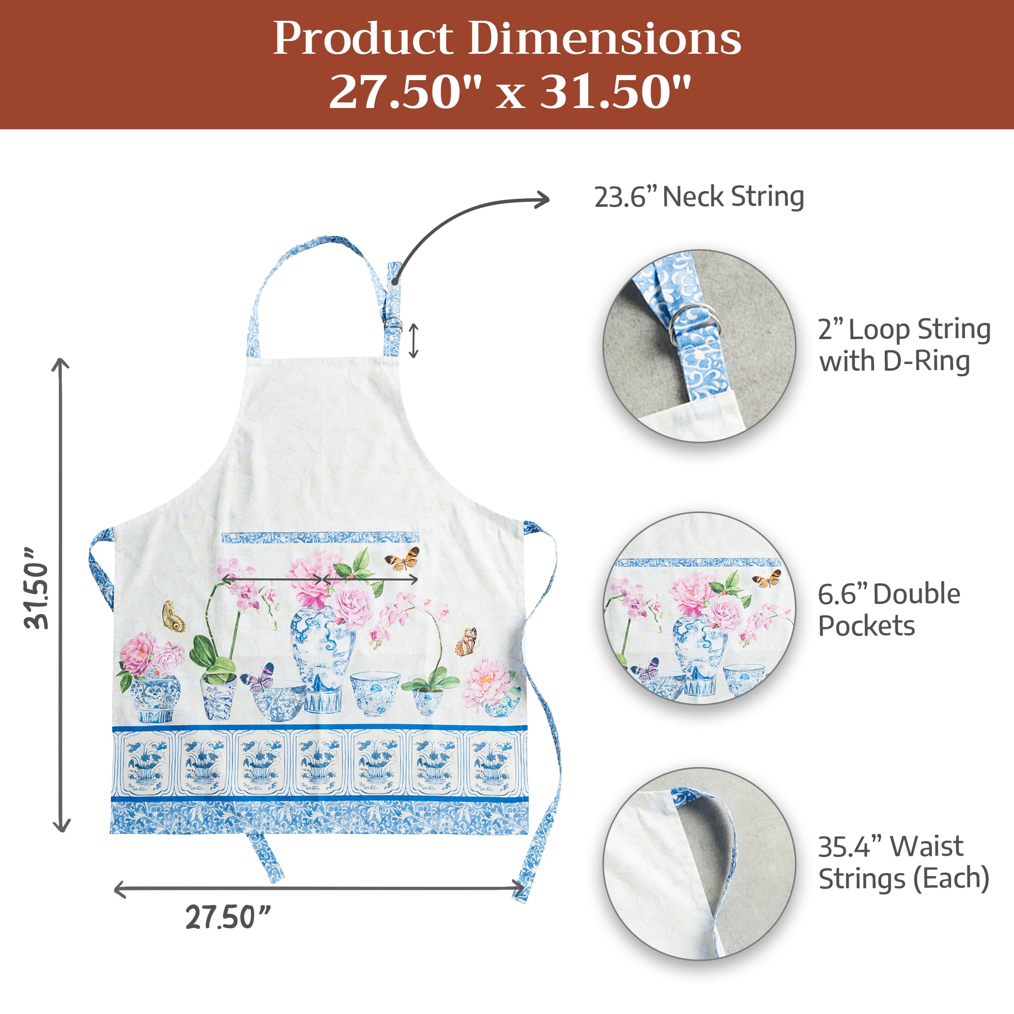 Maison d' Hermine apron size comparison beside a chair to illustrate generous coverage