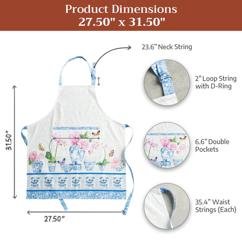 Maison d' Hermine apron size comparison beside a chair to illustrate generous coverage