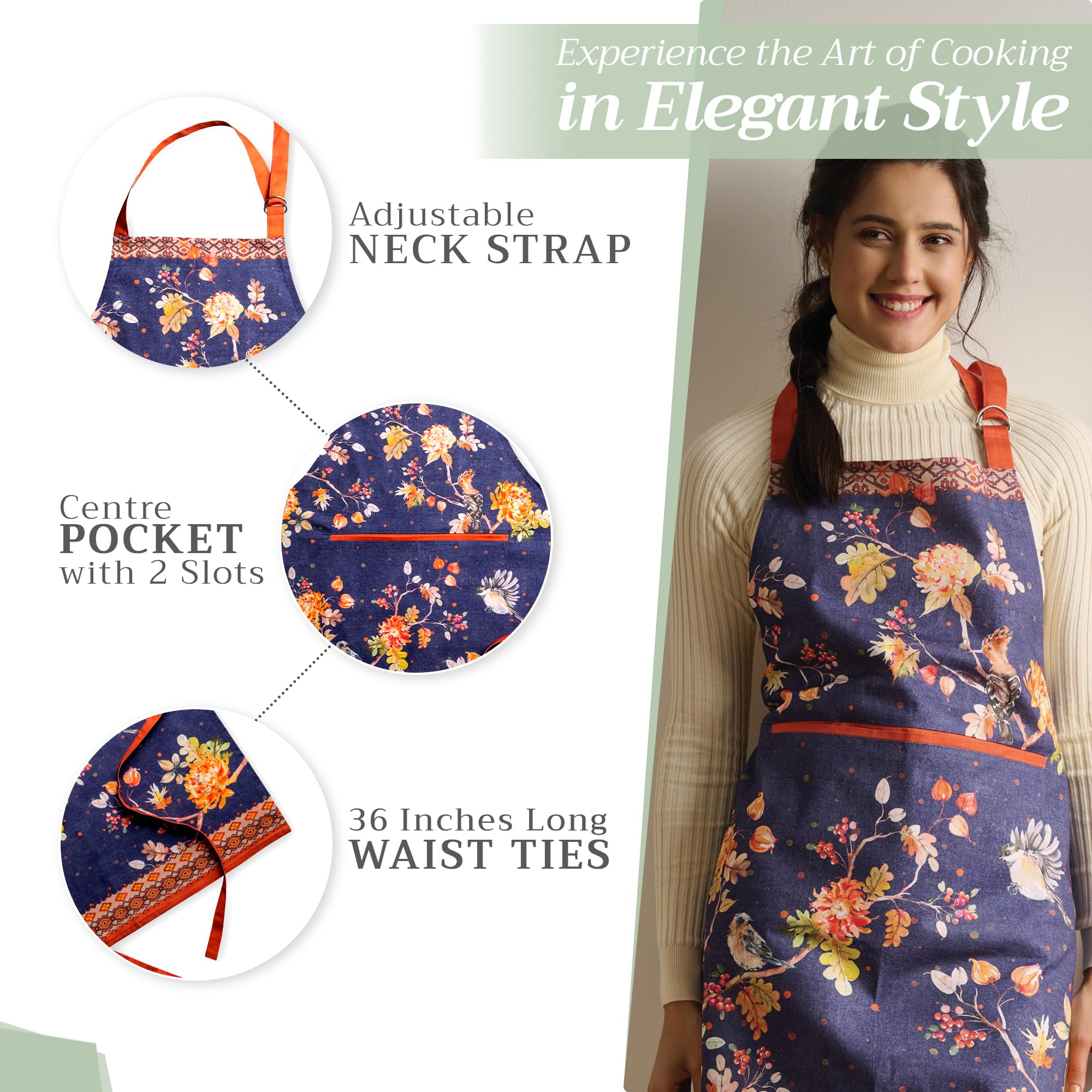 Maison d' Hermine apron size shown on table to convey generous 27.5 by 31.5 inch coverage