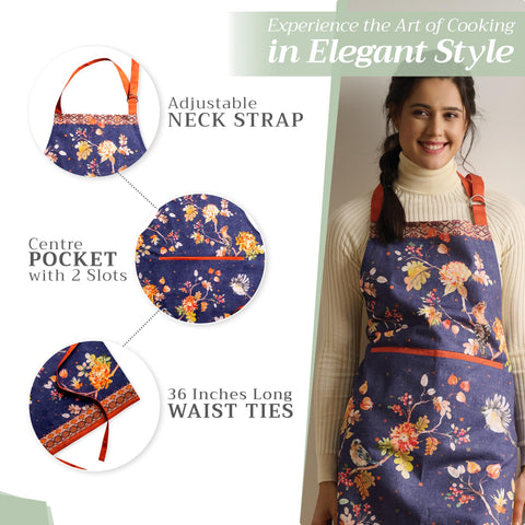 Maison d' Hermine apron size shown on table to convey generous 27.5 by 31.5 inch coverage